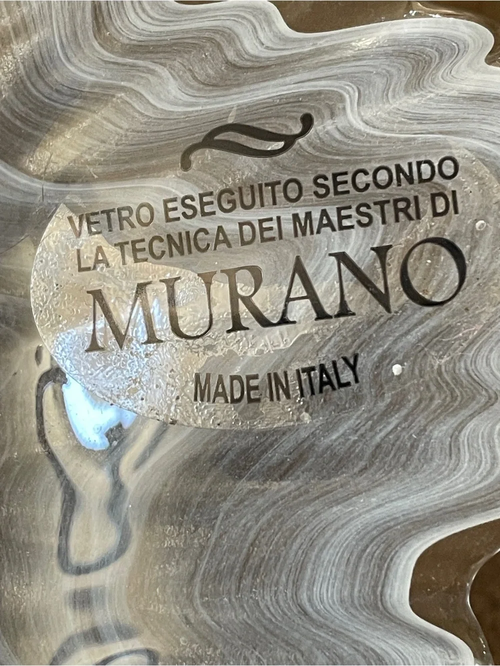 Murano  White Swirl ruffled Glass Bowl